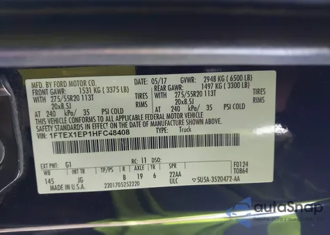 2017 Ford F-150 Xl from USA, damaged, VIN 1FTEX1EP1HFC48408